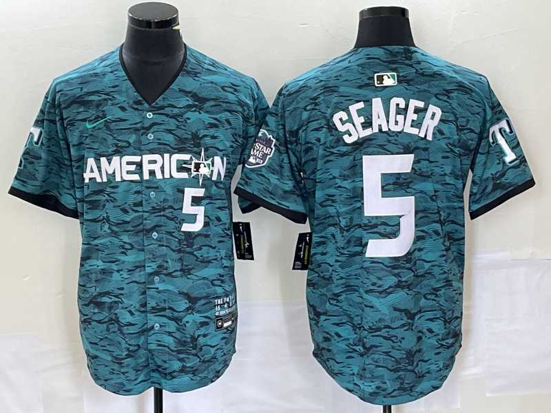 Mens Texas Rangers #5 Corey Seager Teal 2023 All Star Stitched Baseball Jersey
